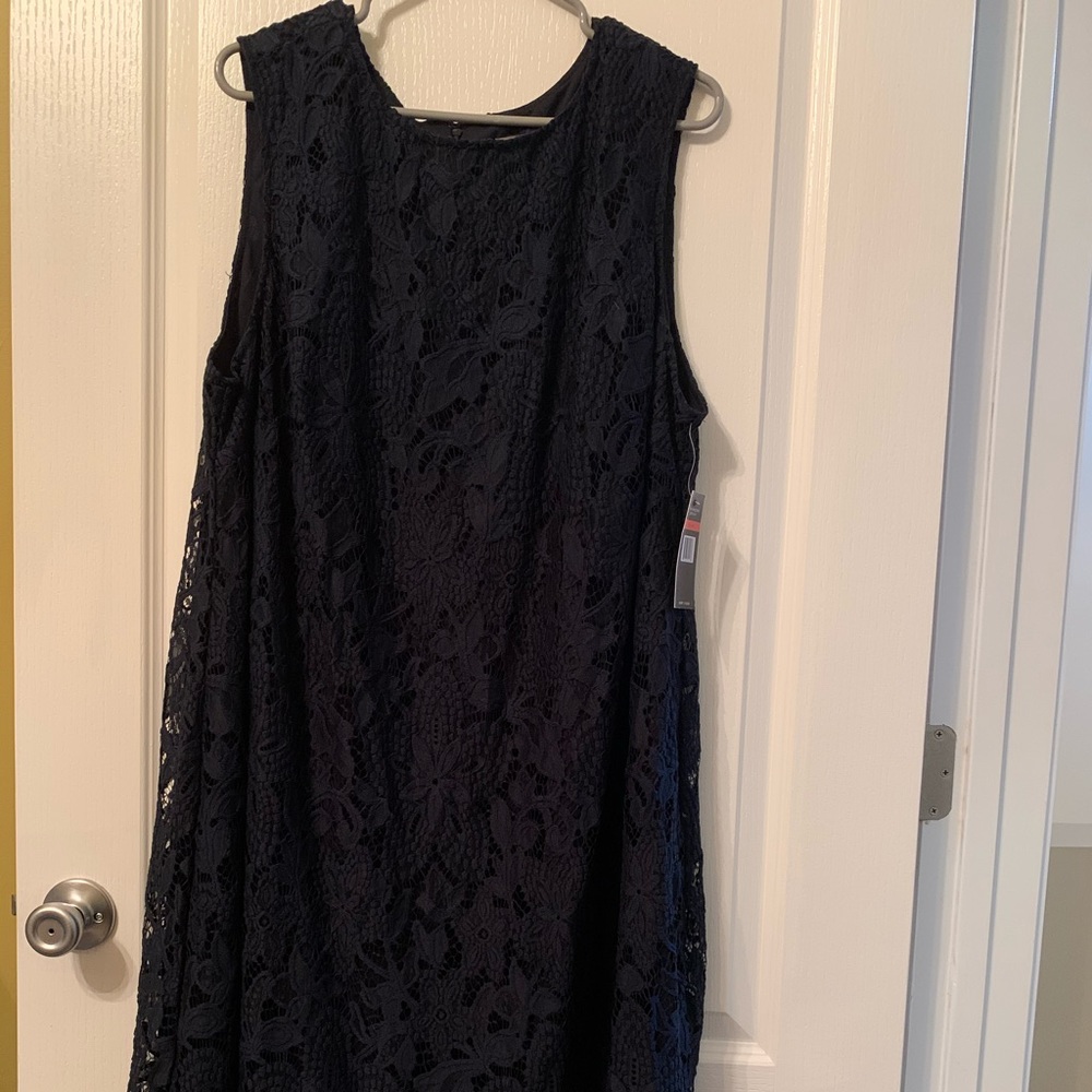 Sharagano Navy lace cocktail dress